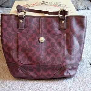 Coach Maroon Patterned Tote Bag